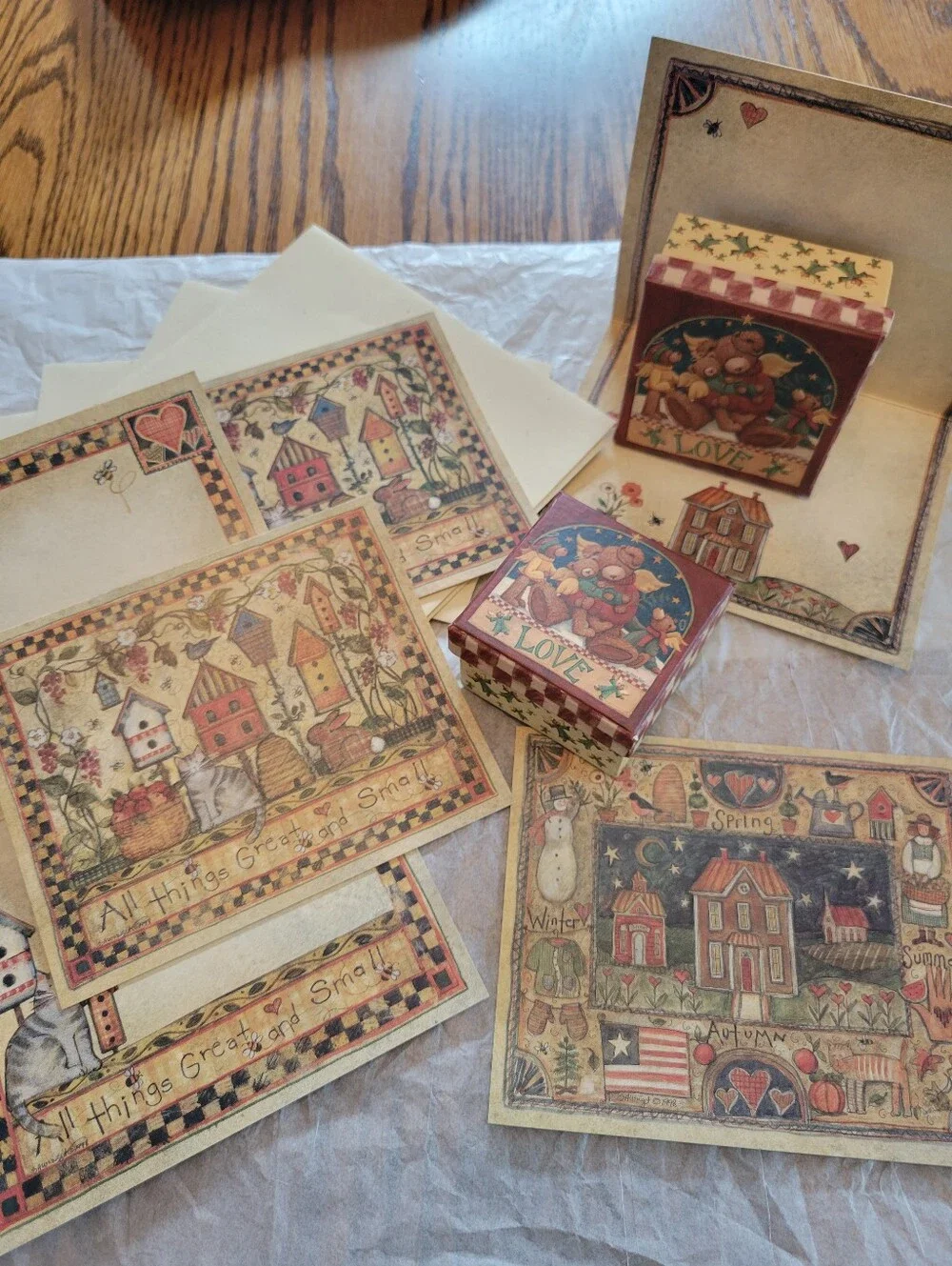 Susan Winget Notecards (5) & 2 Small Lindy Bowman Bear Boxes FINAL PRICE
